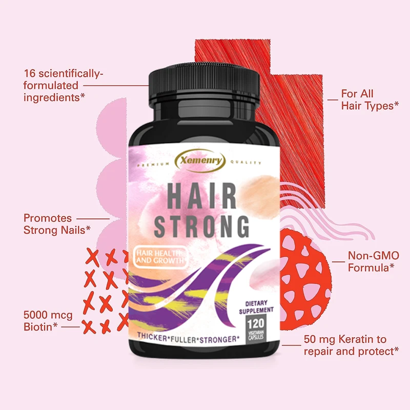 

Strong Hair Supplements - Supports Hair Growth, Healthy Skin & Nails, Radiant Skin, Reduce Fine Lines,Boosts Collagen Production