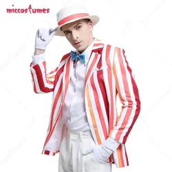 Miccostumes Adult Men Rainbow Suit Striped Suit Jacket Mary Costume Outfits with Hat Gloves