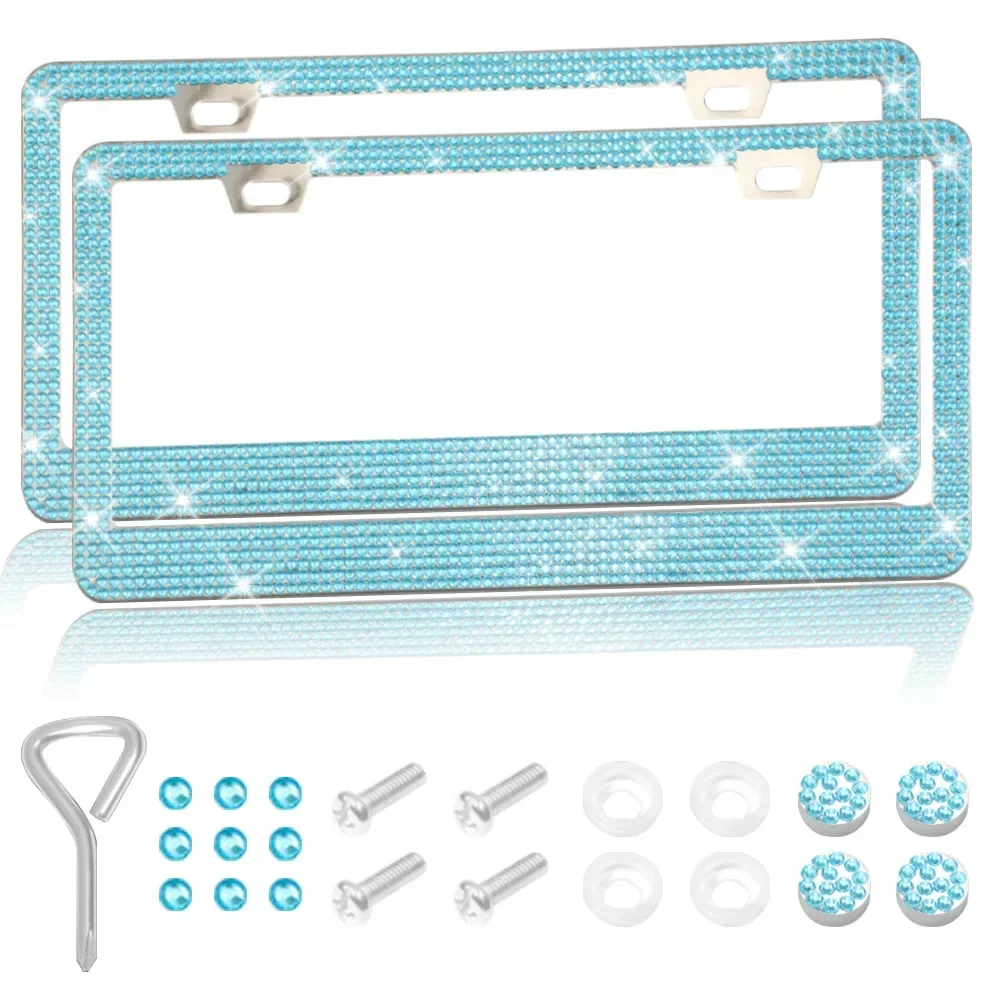 2 Stück 31*16cm Glitzernder Kristall-Kennzeichenhalter für Frauen, Strass-Autokennzeichenrahmen-Abdeckung, Auto-Zubehör Neu – Detail 5