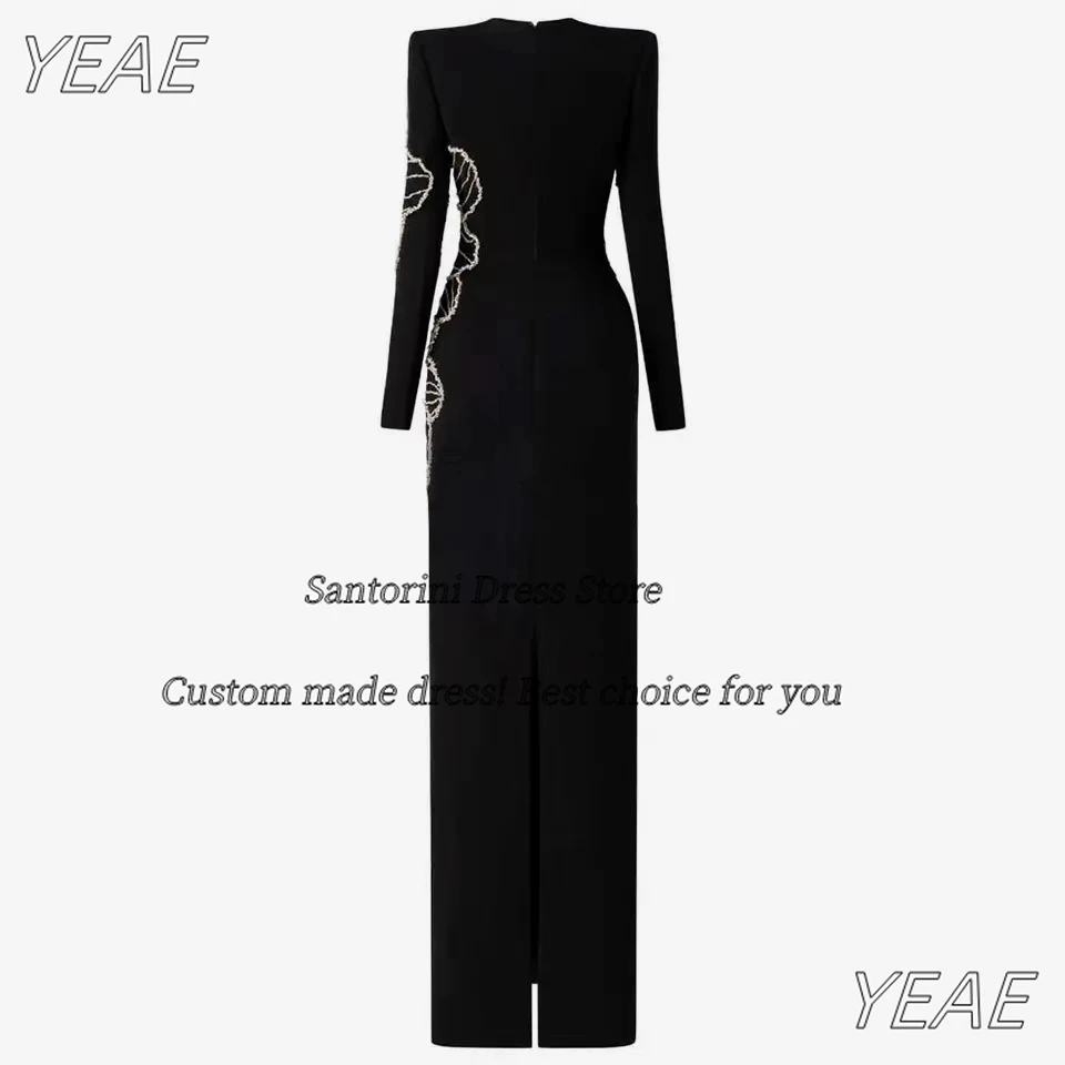 Santorini Ladies Wear Black Dresses for Evening Party Handmade Beaded Luxury Haute Couture Long Sleeves Prom Dress