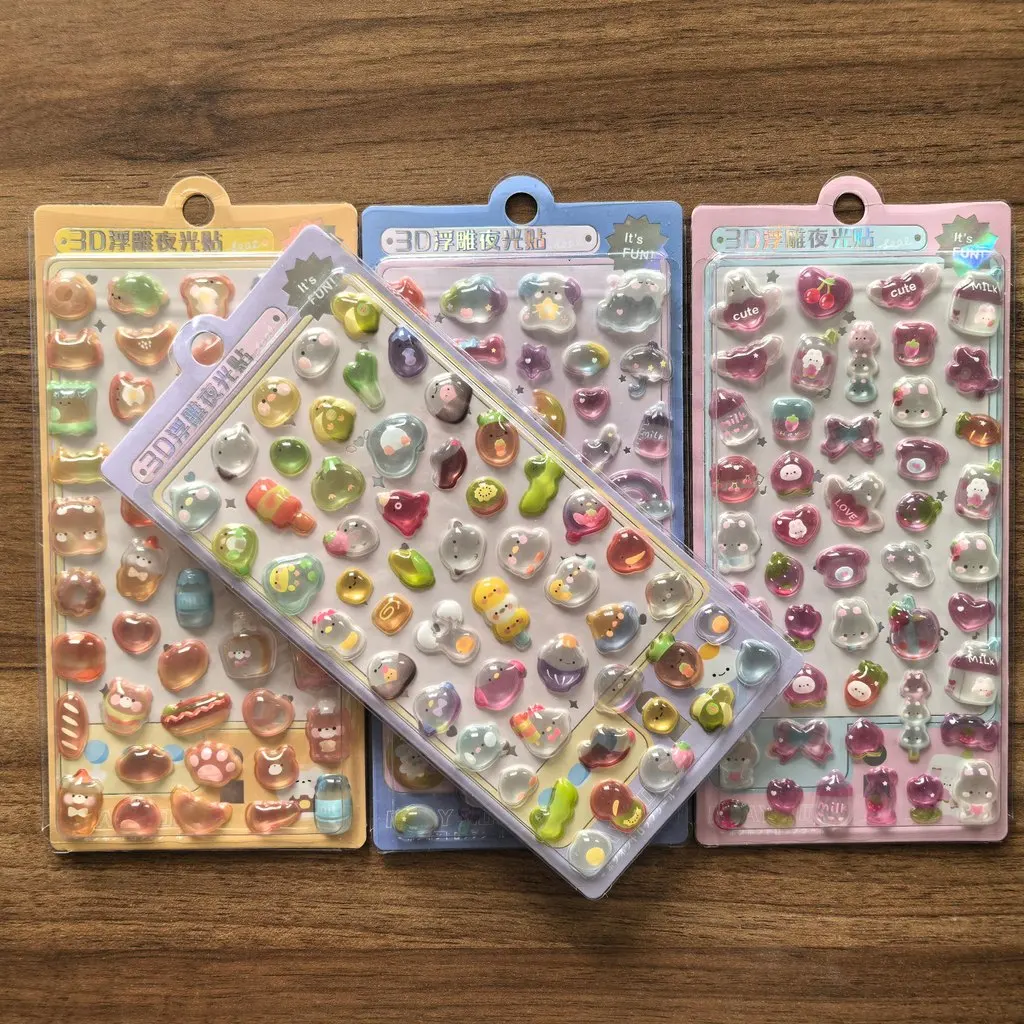 4Pack Cute 3D Shimmer Luminous Soft Stickers Vibrant Decor Embellishments for Bottles Stationery Daily Decor Anime Worlds Store