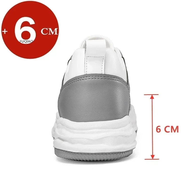 Tênis de elevador para homens, sapatos esportivos brancos, moda casual, aumento de altura, masculino, 6cm