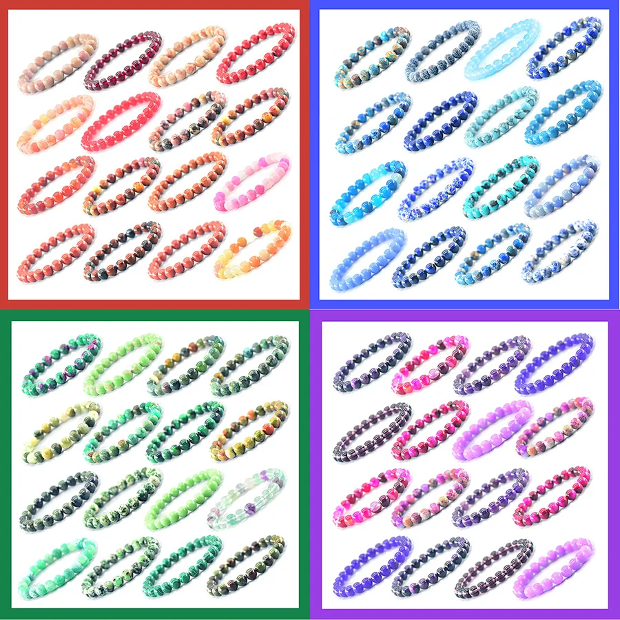 الملونة الحجر الطبيعي سوار النساء الرجال الأزرق الأباتيت اللازورد حبة مجوهرات الأحمر جاسبر مطاطا الإسورة جمشت قوس قزح العقيق #1