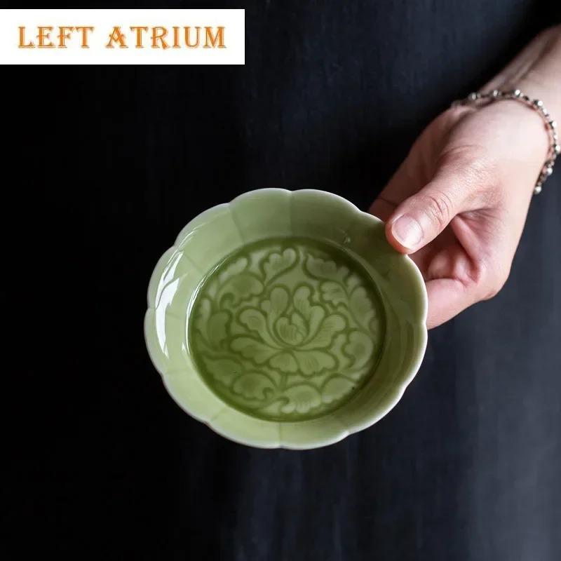 

Селадон, круглый резной узор, держатель для подшипника, держатель для кофейной чашки, сухой пузырьковый стол, поднос для чая, подставки, посуда, украшения, ремесло