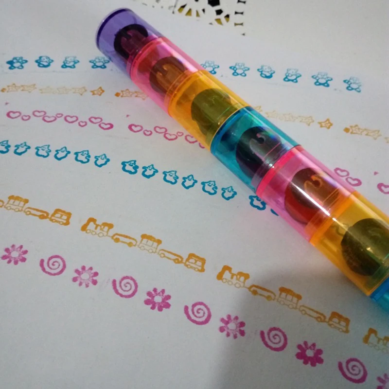 3/6Pcs Baby Bunte Ink Pad Stempel Dichtung Vorschule Lustige Spielzeug Cartoon DIY Roller Zeichnung Tagebuch Werkzeug für kinder Tinte Pad