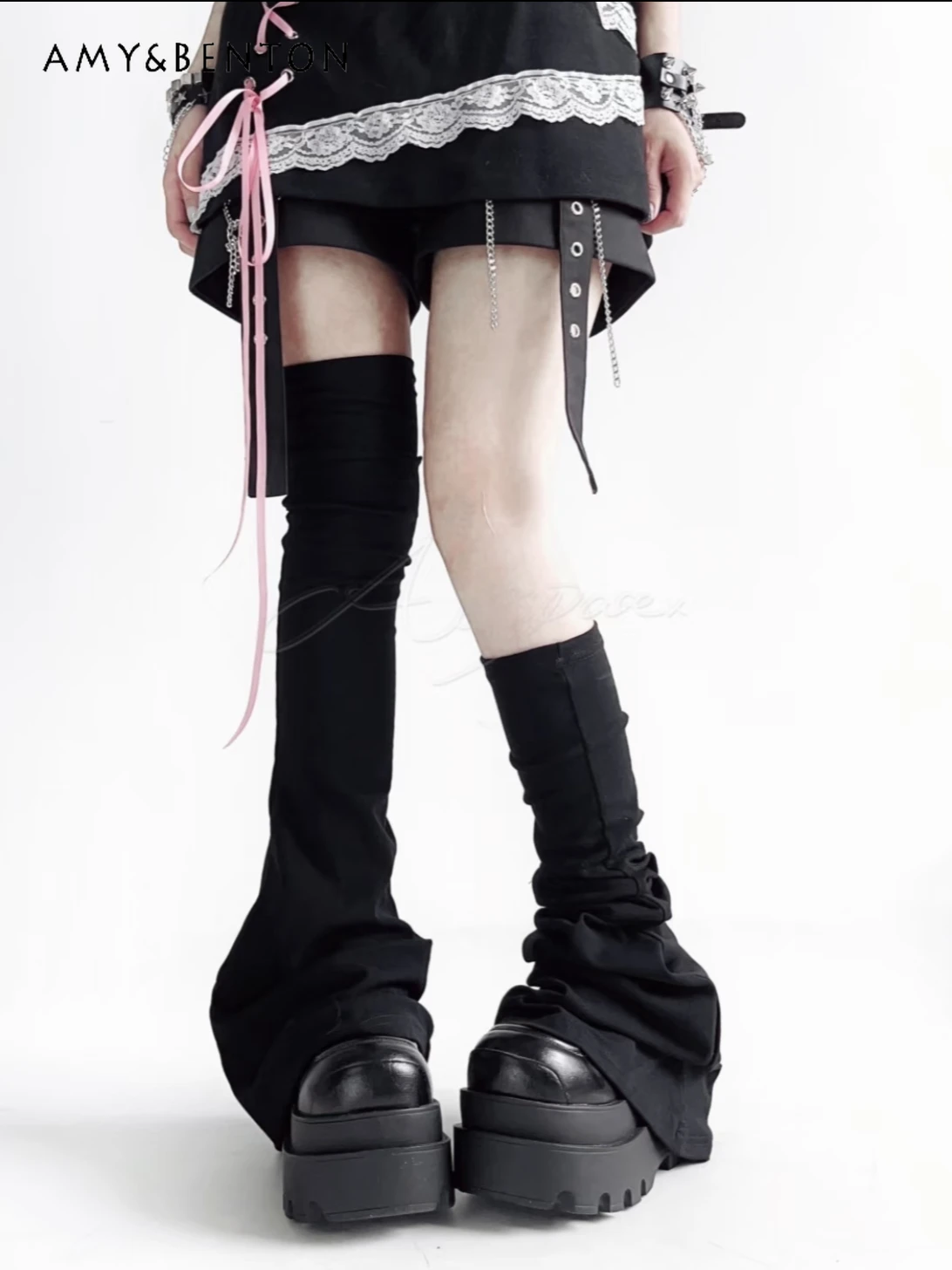 

Original Subculture Hot Girl Winter Thickened Socks Leg Warmers Gothic Punk Style Multi-Layered Ruched Y2K Thigh High Socks