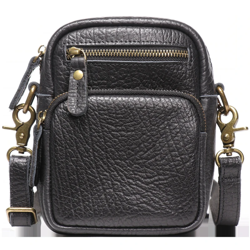 Casual Genuine Leather Men's Messenger Shoulder Bag, Smooth Hardware Zipper Pocket Leather Men Waist Pack