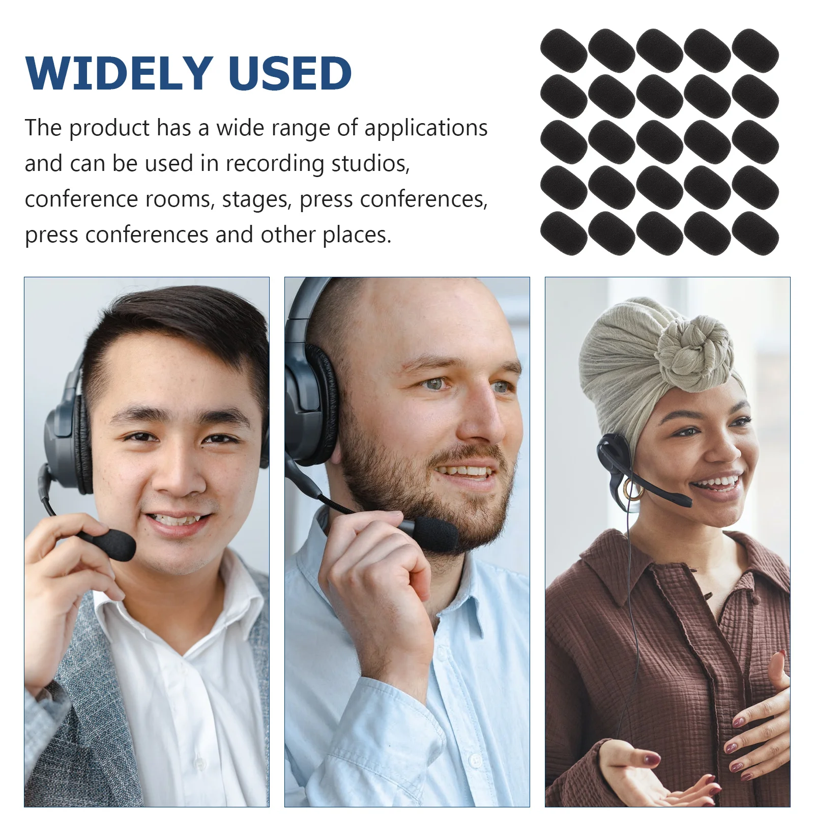

25 Pcs Miniature Microphone Cover Clipon Sponge Windproof Black Neckline Accessory Premium Material Protective Effect Reduce