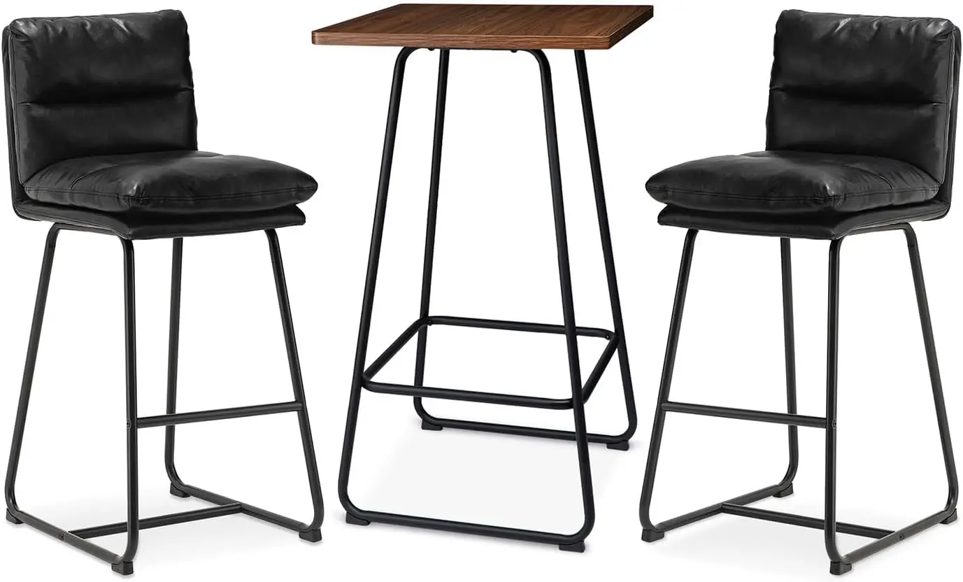 

Glitzhome Modern Pub Table Set - Square Bar Table With Walnut Veneer Top And Black Thick Leatherette Bar Stools,Bistro High