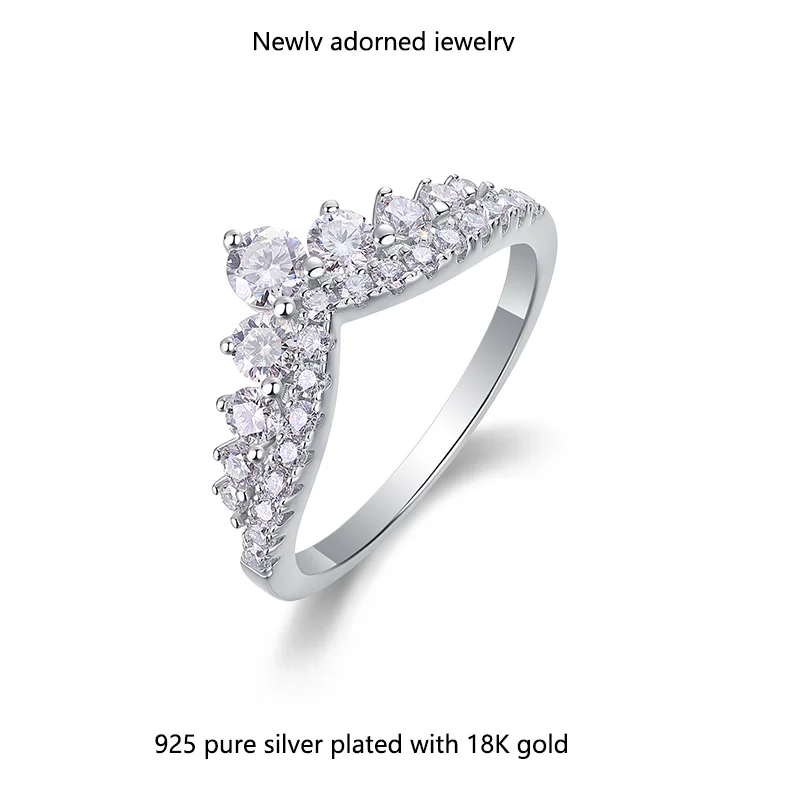 

AliExpress Shining Crown V-shaped Ring Platinum-plated Marquise Cut Moissanite Ring V-ring Cluster Ring Set Wedding Ring