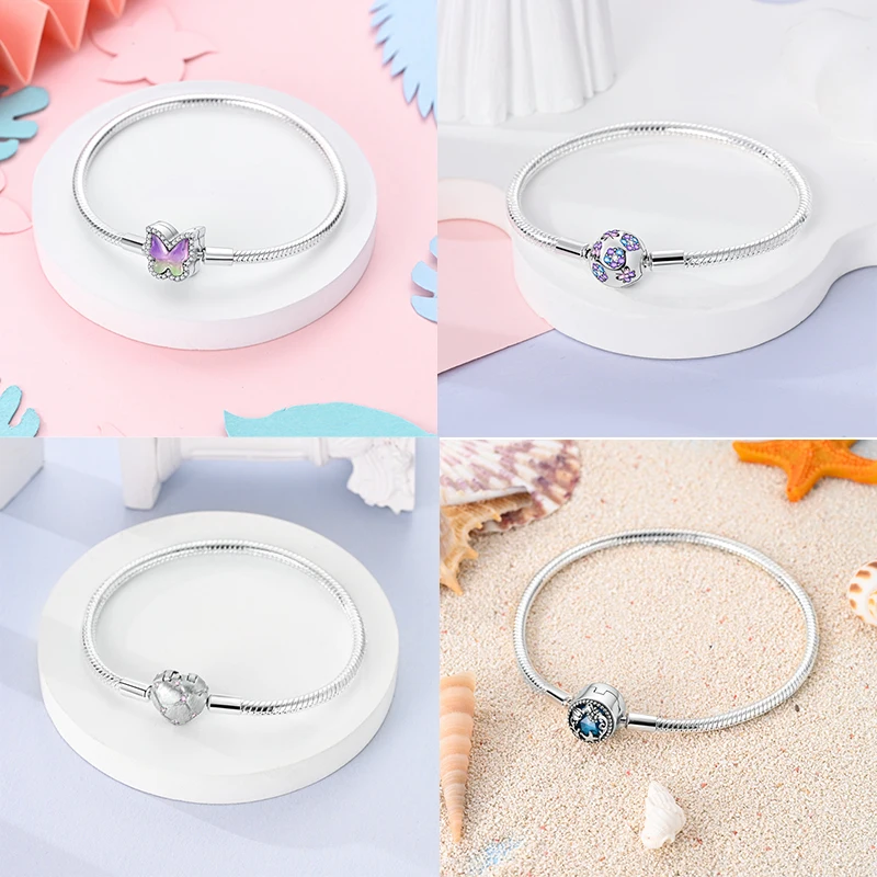 For Women 17-20CM S925 Sterling Silver Heart Rose Text Sun Woven Original Design Bracelet Fit For Wedding Fine Jewelry Making