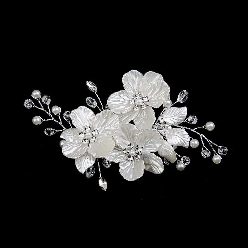 White Floral Pearl Rhinestone Hair Clip Elegant Bridal Hair Barrette for Wedding Prom Bridesmaid Photo Shooting Events
