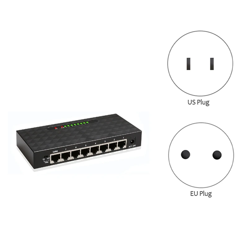 

8Port Gigabit Switch Ethernet Smart Switcher High Performance 1000Mbps Network Switch RJ45 Hub Internet Injector