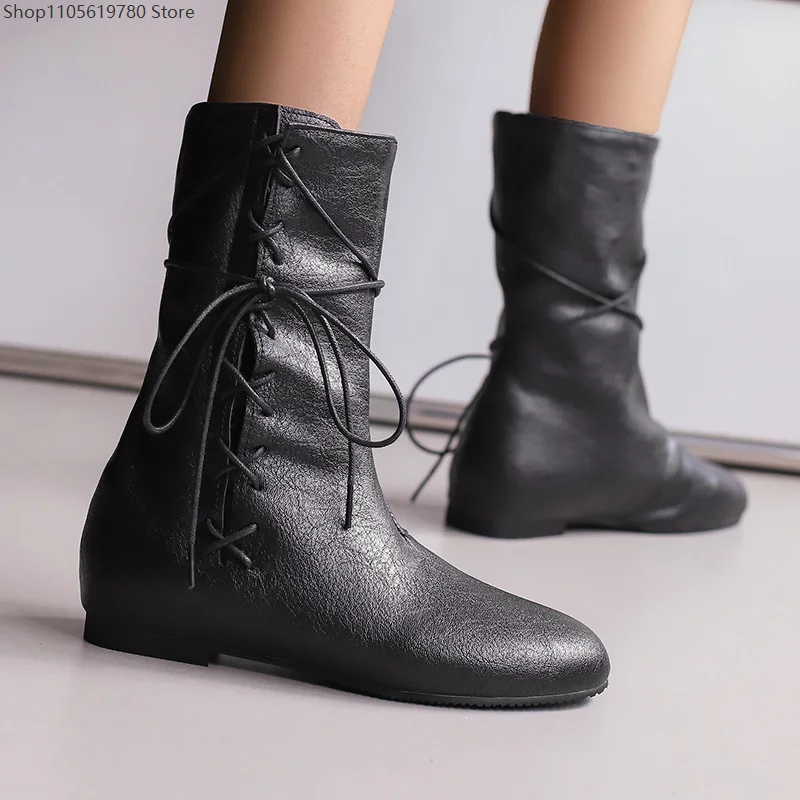 Unisex Couple Round Toe Short Western Boots Fashion Lace Up Design Shoes Ideal Casual Role Play Festival Daily Dress Up Wear