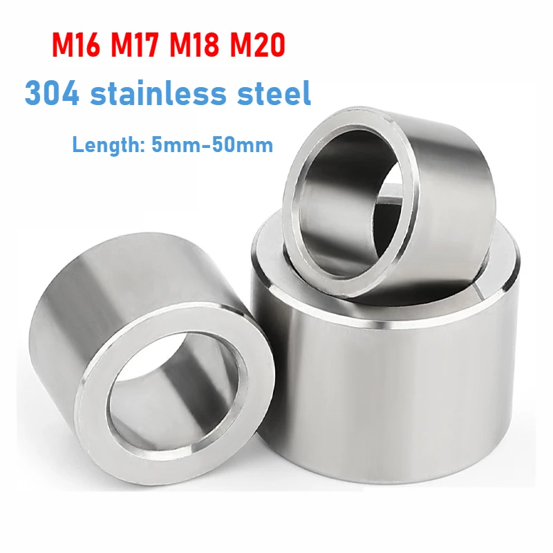 304 Stainless Steel M16 M17 M18 M20 Unthreaded Standoff Spacer Bushing Washer Round Hollow Gasket Sleeve Length 5mm-50mm