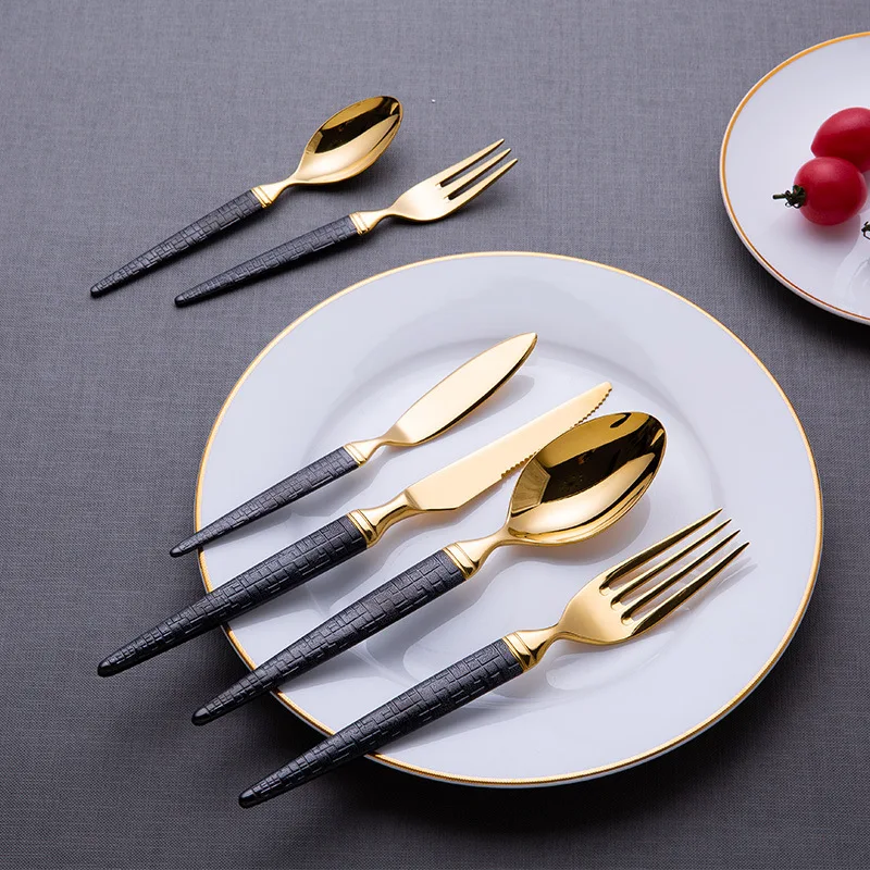 

British Snake Print Stainless Steel 304 Cutlery Western Knife Fork Spoon Steak Knife Fork Coffee Spoon Main Spoon