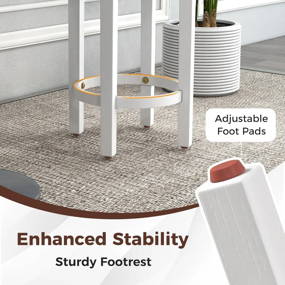 Barkrukken set van 4, 25 inch tegenhoogte krukken met ronde zitting, voetsteun, houten frame, modern kunstleer, gestoffeerd