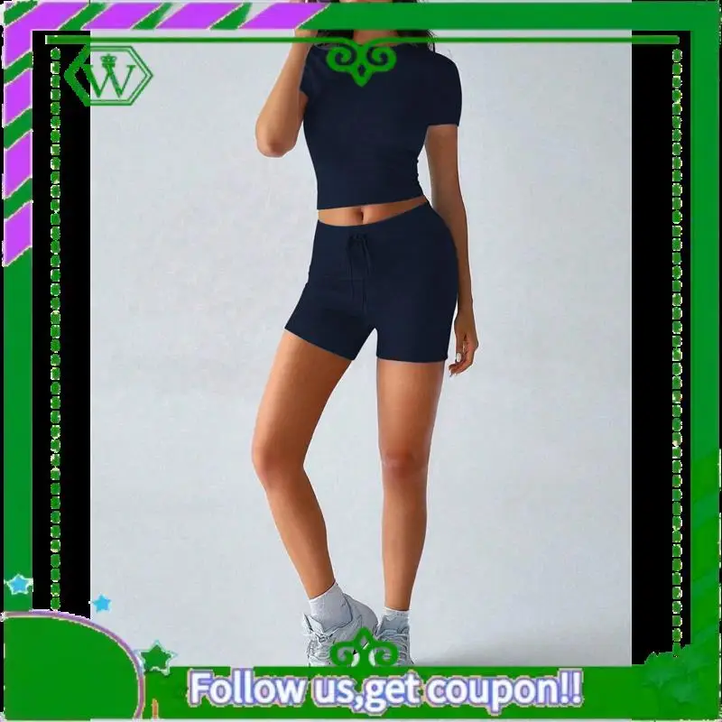 

A18P-Women's Summer 2 Piece Outfits Skinny Shorts Tracksuit Sets
