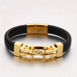 Trendy Leather Bracelets Men Stainless Steel Braided Rope Bracelets For Male Bracelets Jewelry Pulsera Hombre