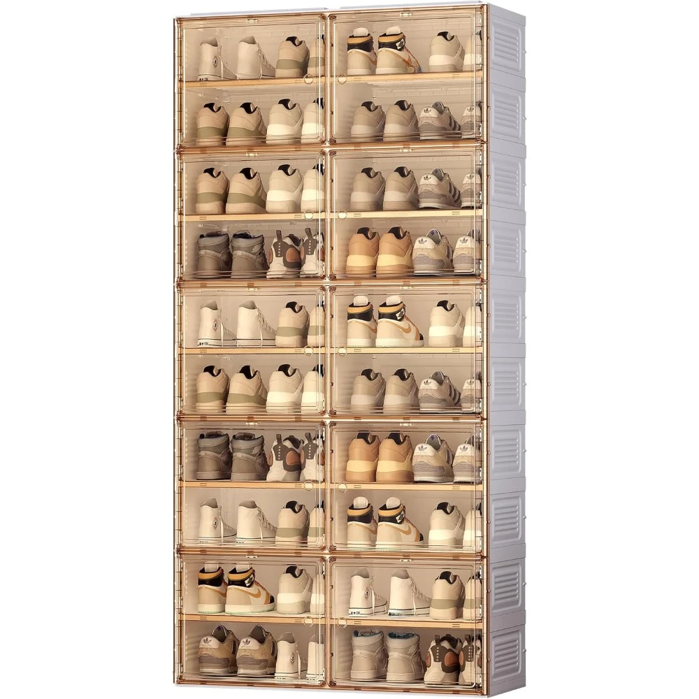 Portable Shoe Rack Organizer for Closet Entryway, Stackable Sneaker Storage Shoe Cabinet with Magnetic Clear Door