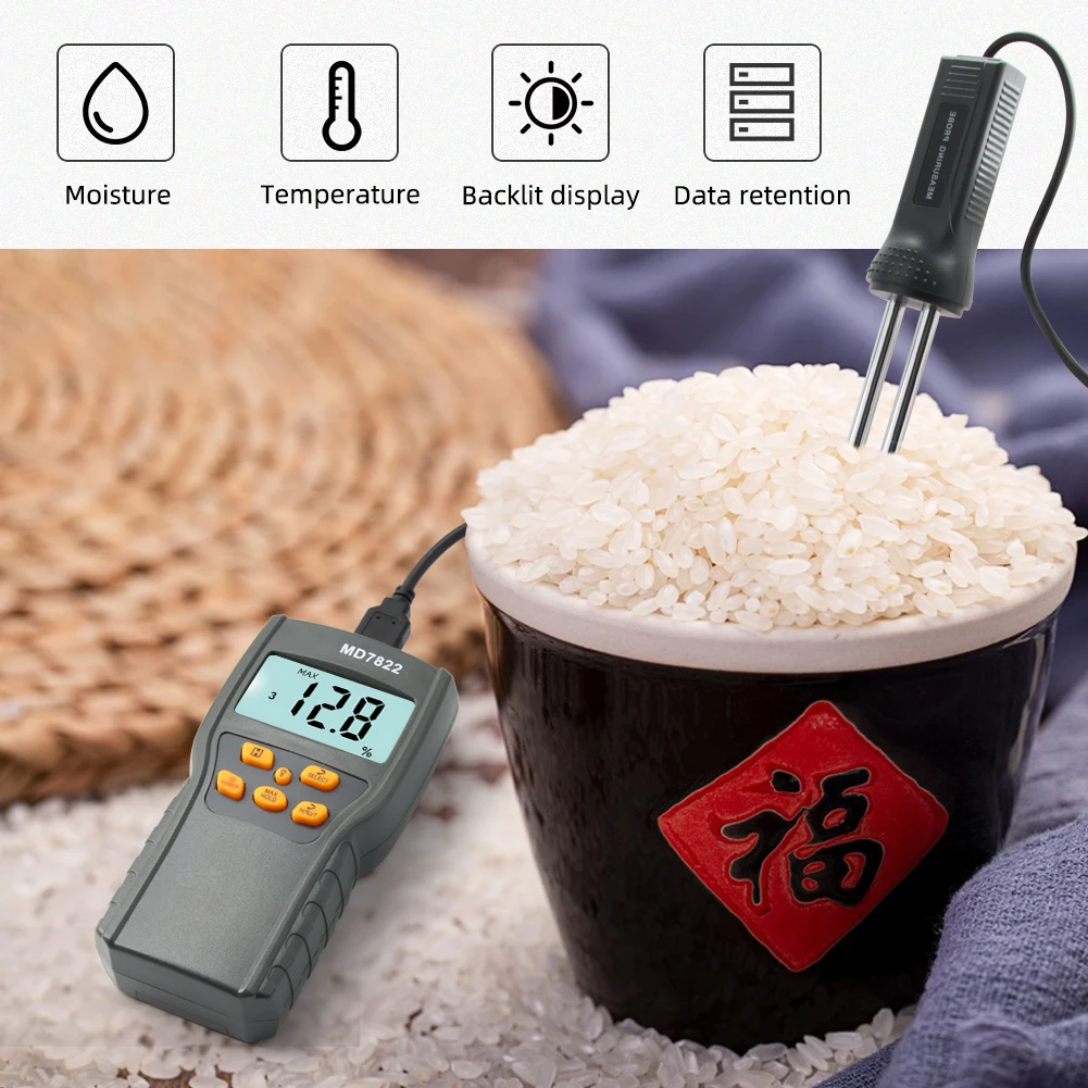 Imagem -02 - Digital Lcd Grain Moisture Meter Umidade Tester Termohigrômetro Ferramenta de Teste de Umidade para Trigo Paddy Milho Arroz Termômetro