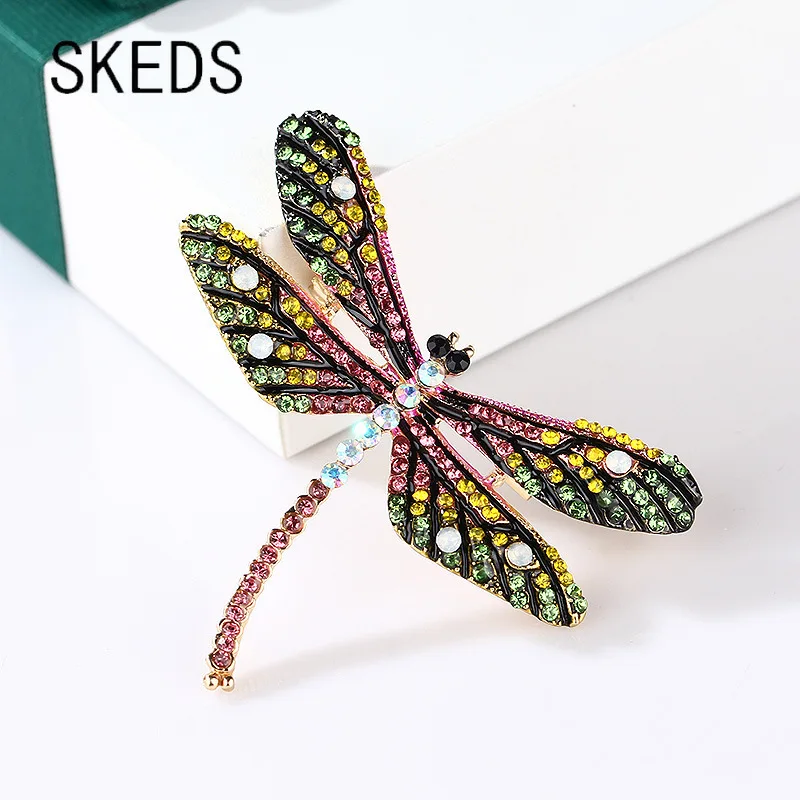 

SKEDS Woman Flying Dragonfly Rhinestone Brooch Boutique Elegant Lady Clothing Accessories Insect Pin Banquet Brooch Pin Gift