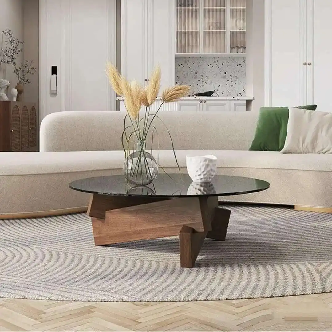 

Living Room Vintage Minimalist Tea Table Hall Design Home Furniture Nordic Creative Transparent Glass Solid Wood Coffee Tables