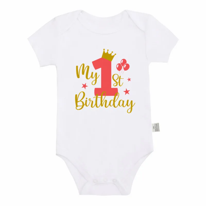 100% Cotton Baby Girl Clothes 1st Birthday Bodysuit White Short Sleeve Romper Toddler Party Clothing