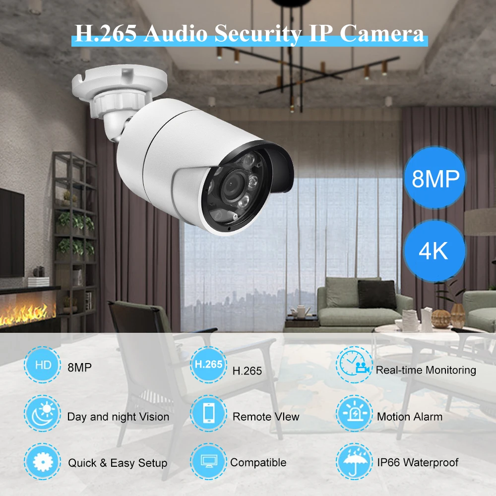 Gadinan 4K 8MP IP Camera Outdoor Street H.265 Metal  CCTV Array Night Vision IR POE Video Audio  Safety Protection  Surveillance