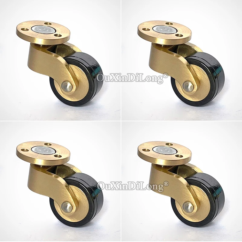 4PCS 1'' Solid Brass Casters Universal Furniture Rollers Table Chair Sofa Couch Rubber Silent Wheel 360° Smoothly Moving Pulleys