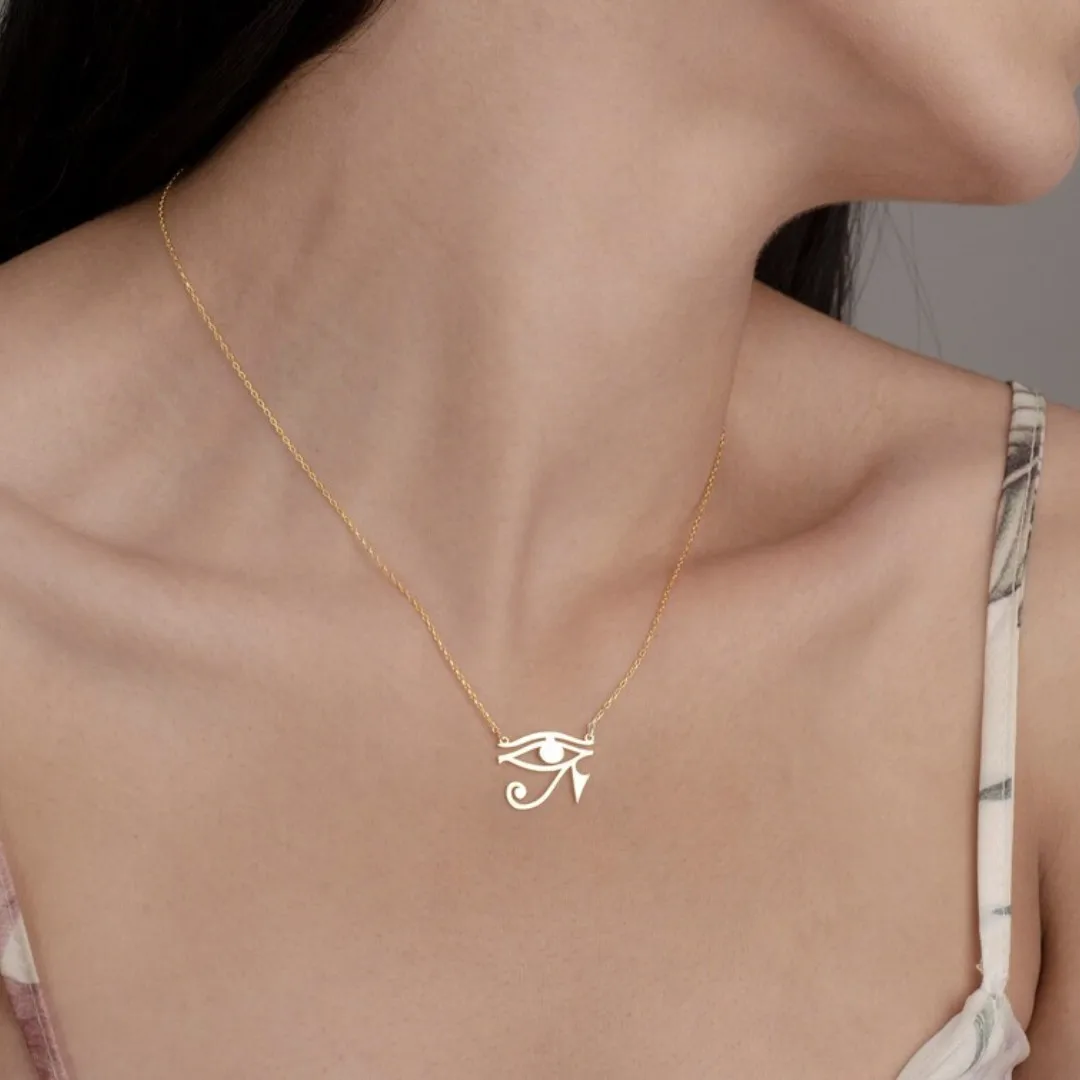 Retro Egyptian Eye of Ra Pendant Stainless Steel Egypt Horus Amulet Pendant Necklace for Women Punk Party Jewelry Birthday Gifts