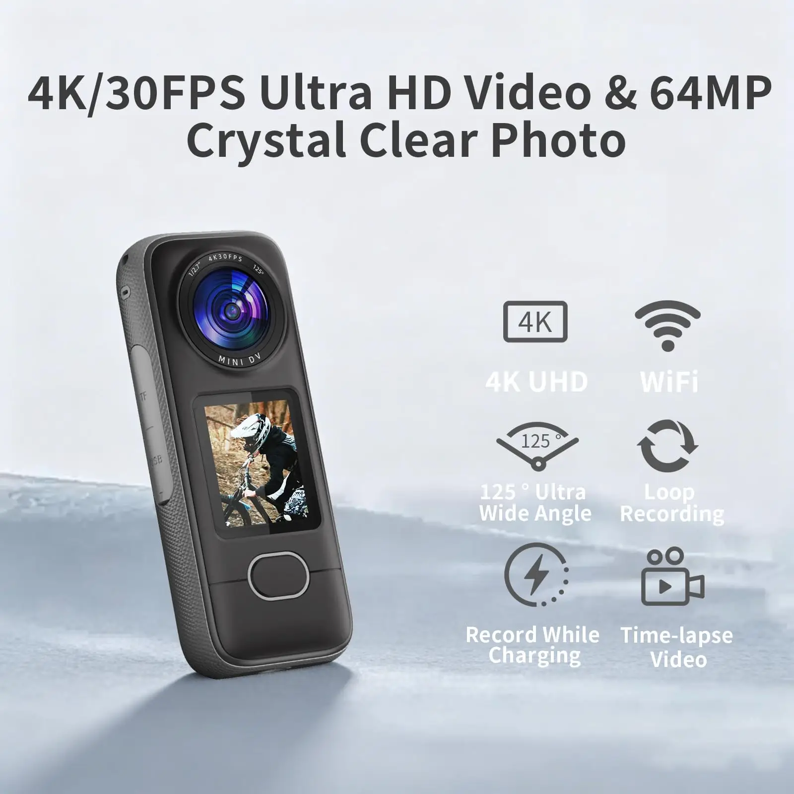 Câmera de ação 4k, wi-fi, ipx6, à prova d'água, bateria 3.5h, carga rápida, foto ultra hd, tela sensível ao toque de 1.4 polegadas, vlog, capacete, 12 acessórios.