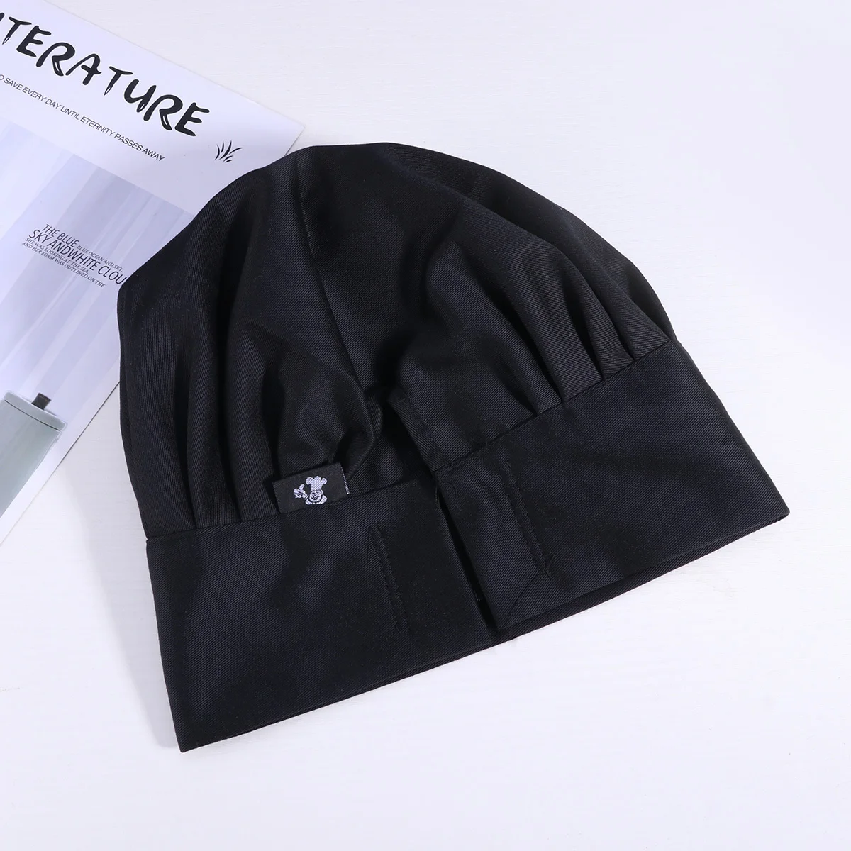 Gorro de Chef estilo seta, mezcla de algodón y poliéster negro, gorro de cocina reutilizable para restaurante, para hombres y mujeres, Hotel, cafetería, escuela