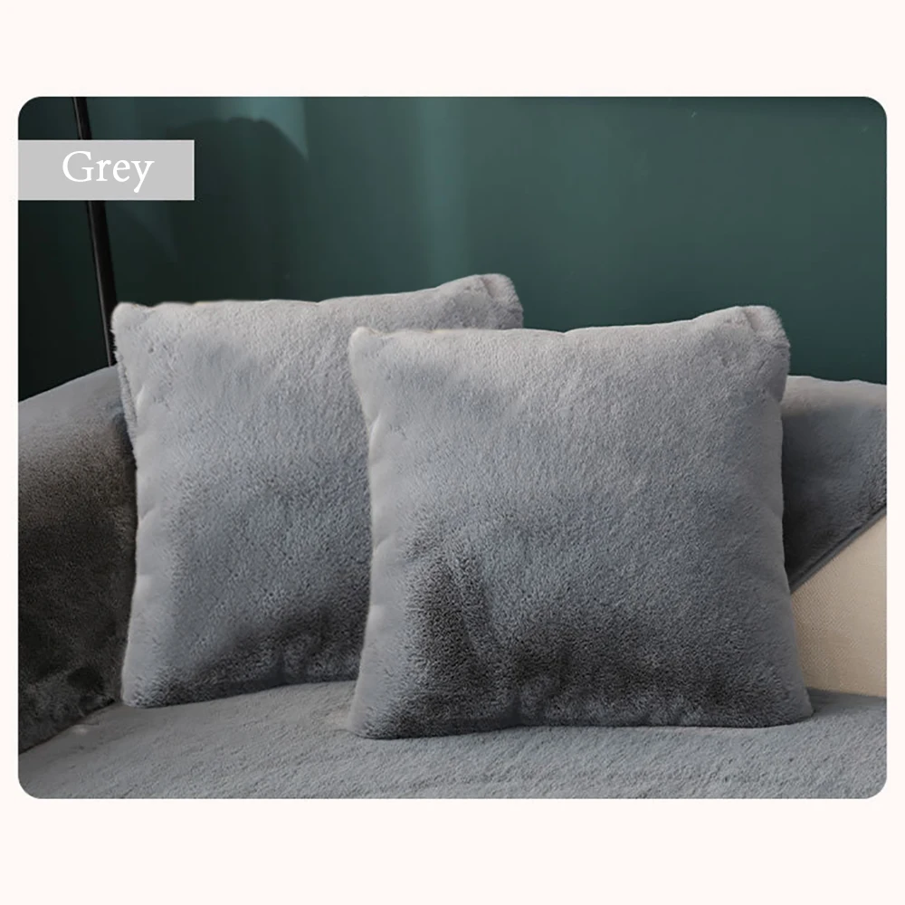 Gray High-end Sofa Pillow Plush Fabric Pillowcase Simple Nap Office Cushion Cover Double-sided Pillowcover Ins Solid Color Decor