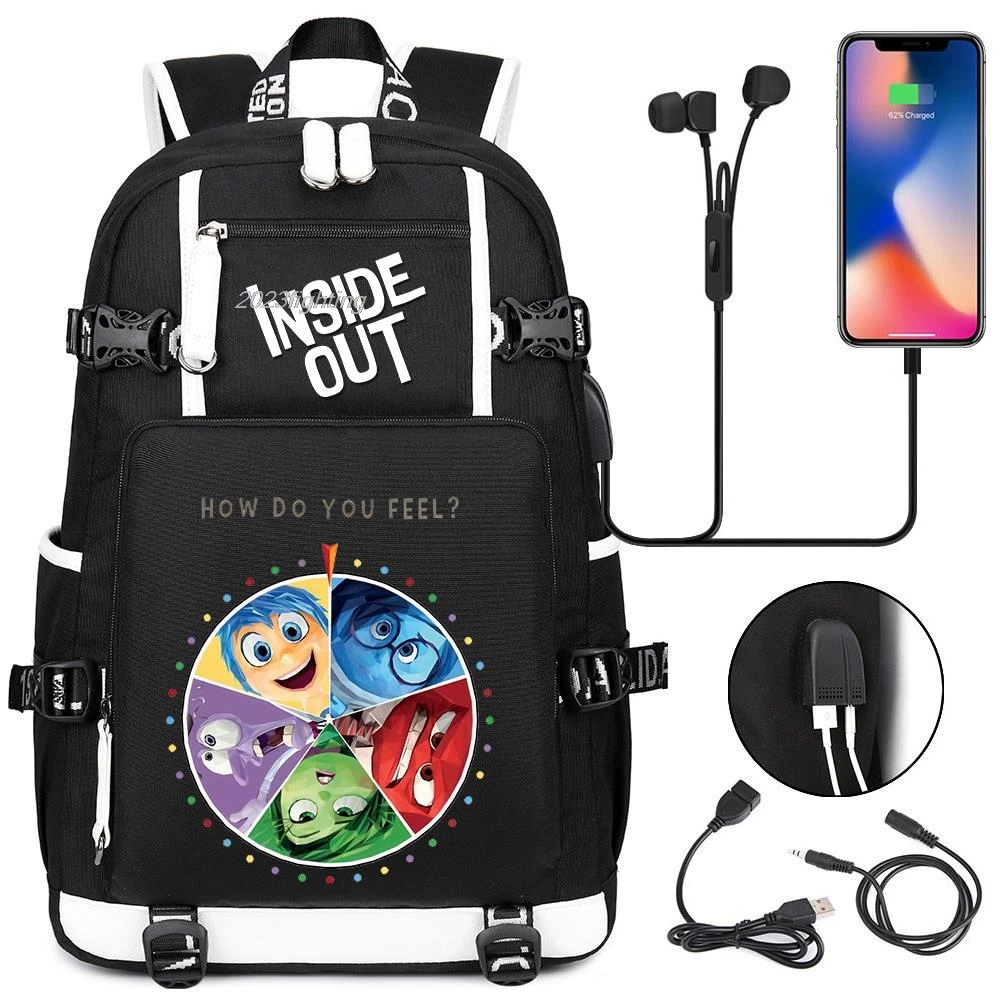 Inside Out Multifuction Students Schoolbag Large Capacity Laptop Bag Waterproof USB Charging Backpack Outdoor Camping Bag