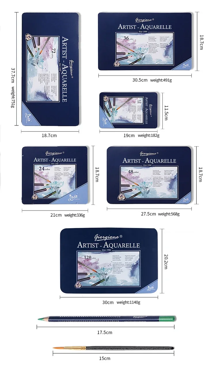 Professionelles Aquarellstift-Set 12/24/36/48/72/120 Farbige Wasserlösliche Zeichenstifte mit Feinem Pinsel Kunstbedarf – Detail 3
