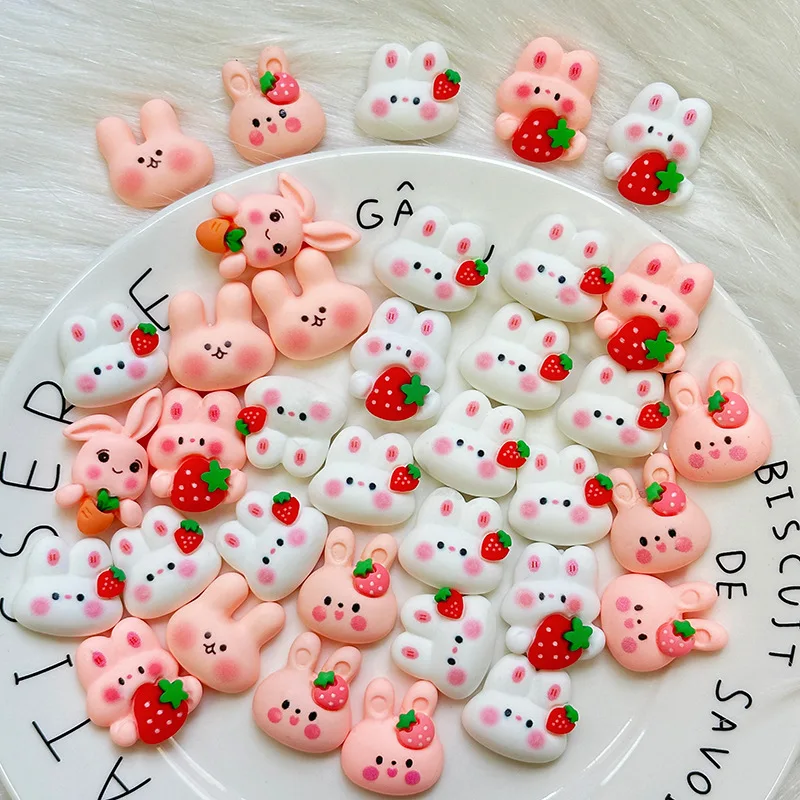 

5 шт., милый клубничный кролик, сделай сам, кремовый клей, чехол для мобильного телефона, головной убор, шпилька, брелок, подвеска, серьги, орнамент, аксессуары