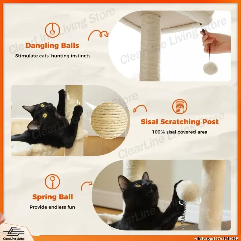 Modern Cat Tree for Indoor Cats Multi-Level Wooden Cat Tower with Cozy Condo Hammock Sisal Scratching Posts Kitten House Cat - view 3