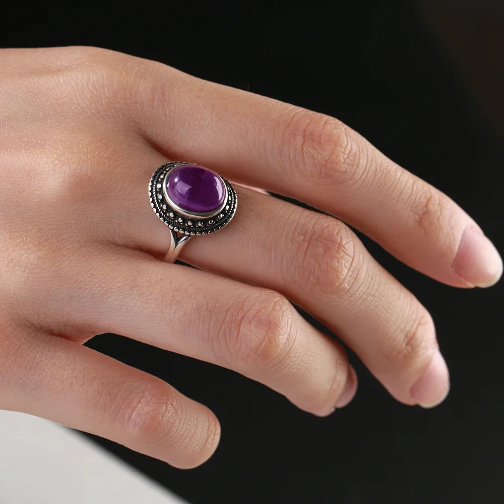 Anillos de plata 925 con piedras preciosas de amatista Natural para mujer, alianzas de boda, regalo de aniversario, joyería fina