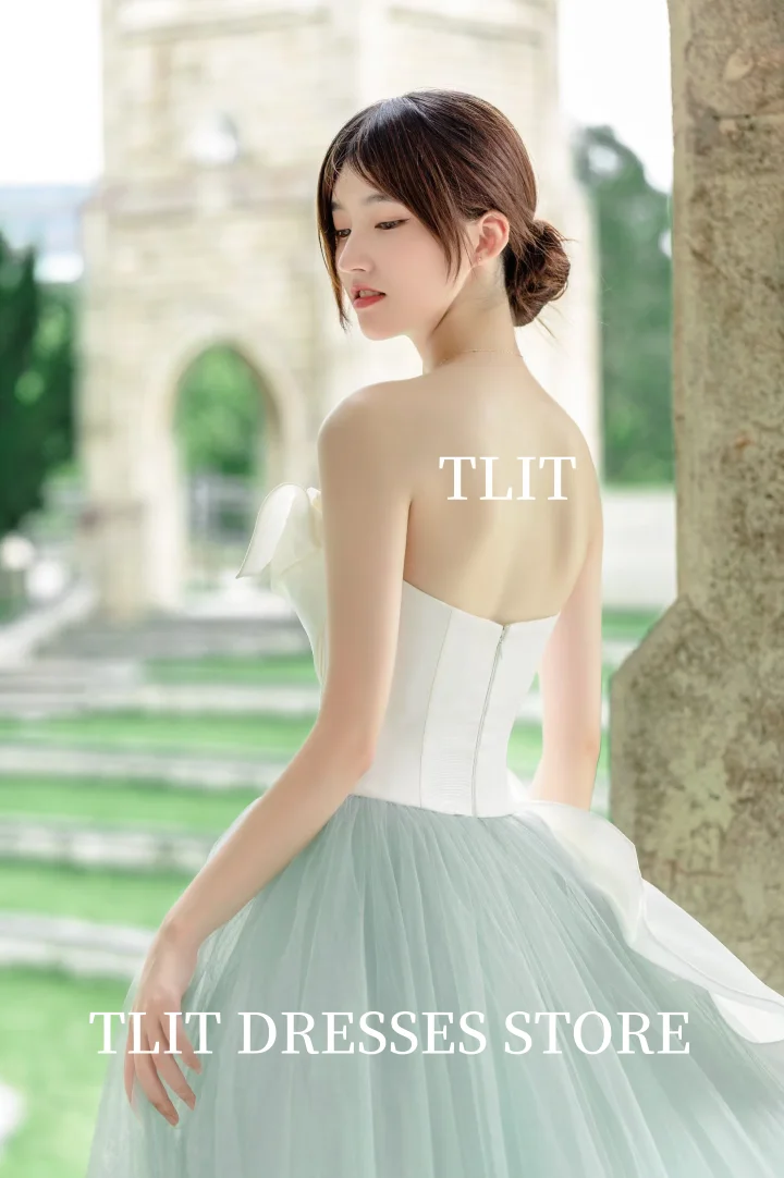 TLIT 럭셔리 캔디 컬러 튤 새틴 이브닝 드레스 스트랩리스 イブニング? 드레스 크리스크로스 지퍼 A라인 프롬 맞춤형