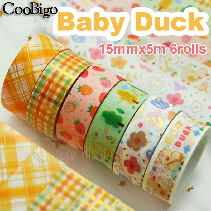 Cute Washi Tape Set Masking Decorative Adhesive Sticker Diary Scrapbooking Stationery DIY Supplies Gold Foil Floral Cartoon