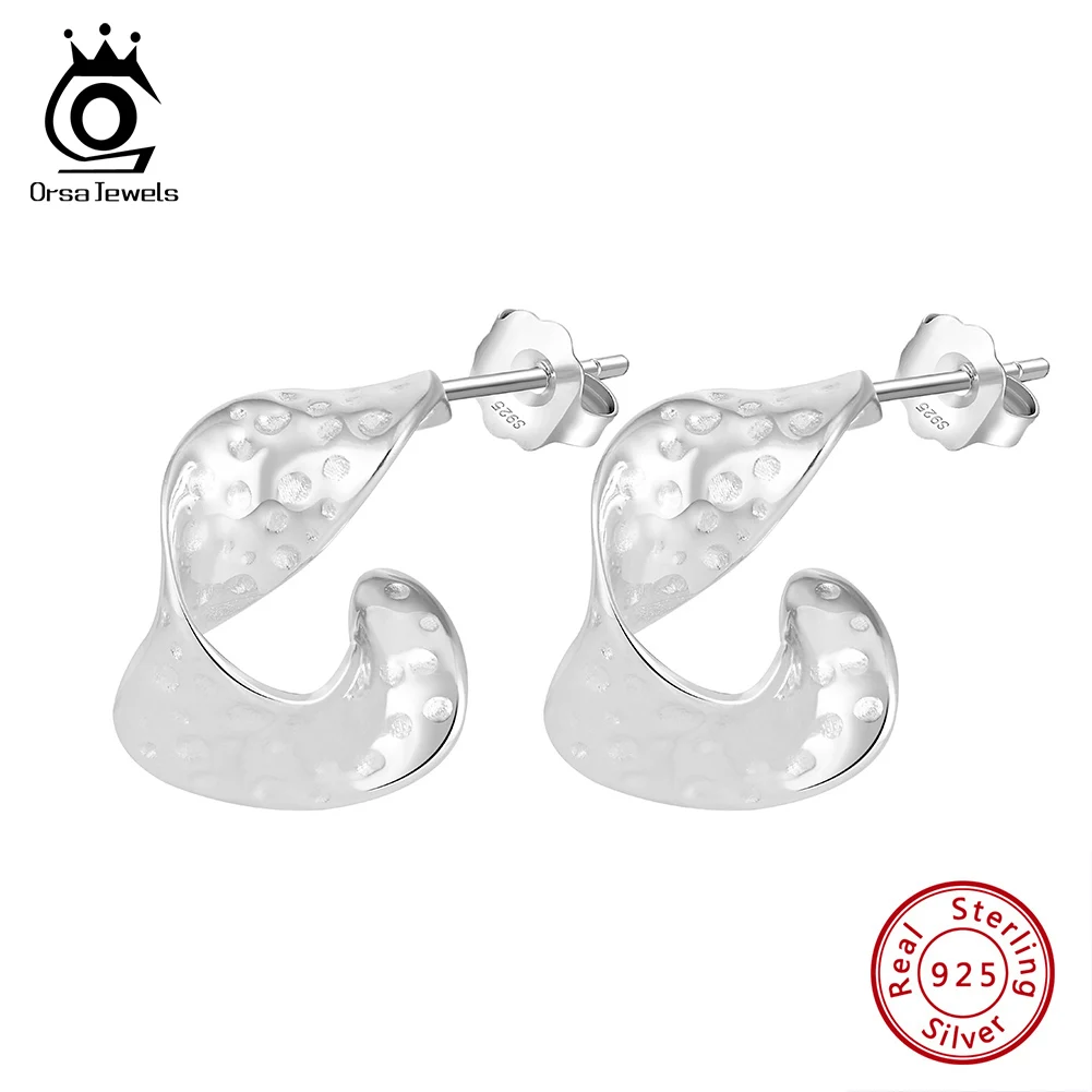 

ORSA JEWELS винтажные серьги-кольца с текстурой для женщин, стерлинговое серебро 925 пробы, элегантные круглые серьги-гвоздики для пирсинга, ювелирные изделия GAE07