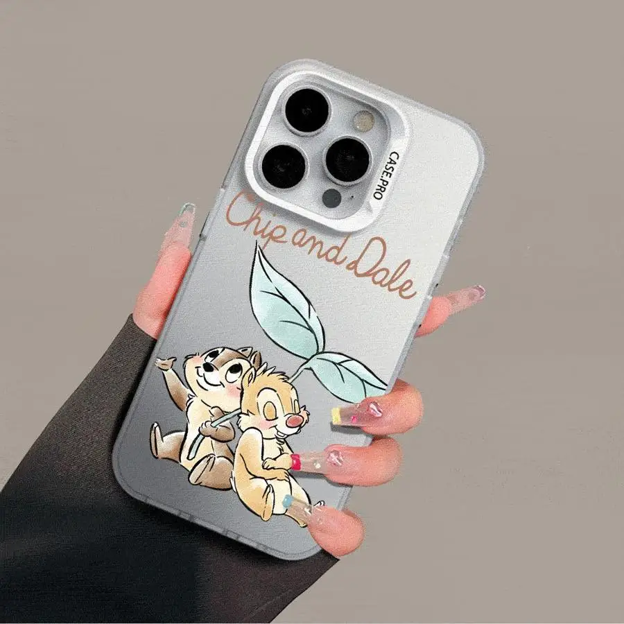 Colored Silver Case for Apple iPhone 11 13 15 Pro Max 12 14  XR X XS Shockproof Protective Phone Cover Disney Chip And Dale Cute