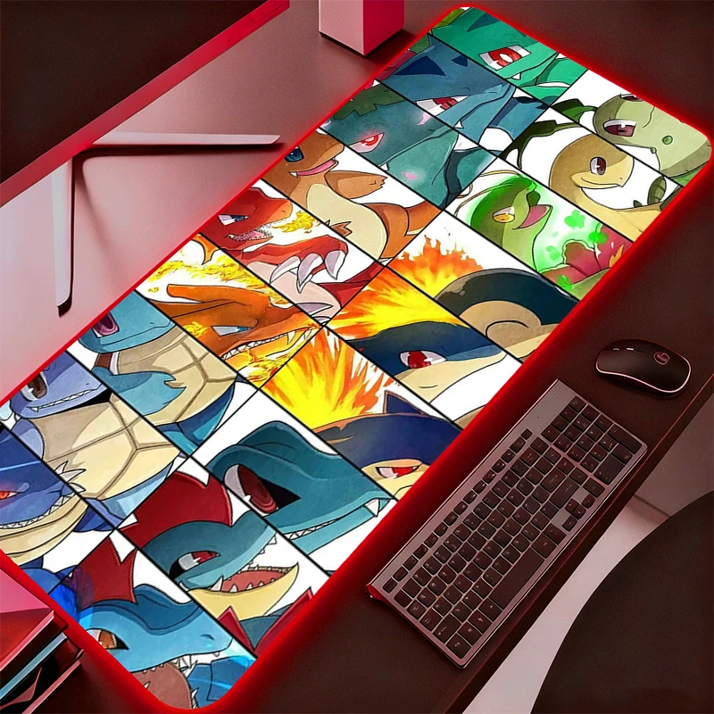 Backlight Pokemon Pikachu Mouse Pad Gamer Desk Mat PC Computer Anime RGB Mousepad Keyboard Gaming Accessories Mausepad