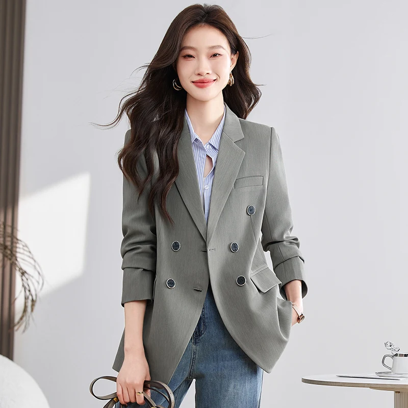 

High-end Blazer Women 2024 Fall New Commuter British style Fashion OL Career Workwear Solid Color Long Sleeve Cropped Jacket