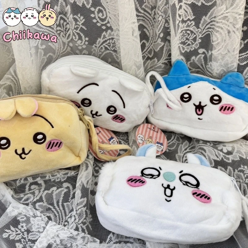 

Chiikawa Small Pencil Bag Hachiware Usagi Super Soft Double-sided Plush Large Capacity Cosmetics Storage Bag Dopamine Girls Gift