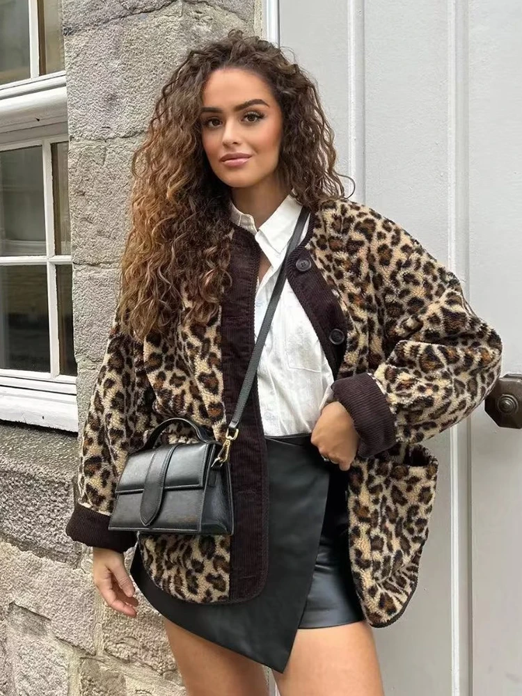 Suninheart Autumn Leopard Jacket Coat Women 2024 New Arrivals O Neck Single Breasted Jacket Casual Female Coat