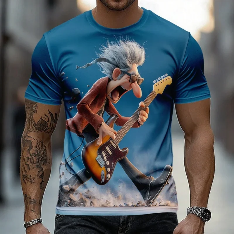 Trendy Men Cool Old Man Graffiti Style 3D Print T‑Shirt Never Too Old To Shred Street Skate Graphic Casual Tee Tops