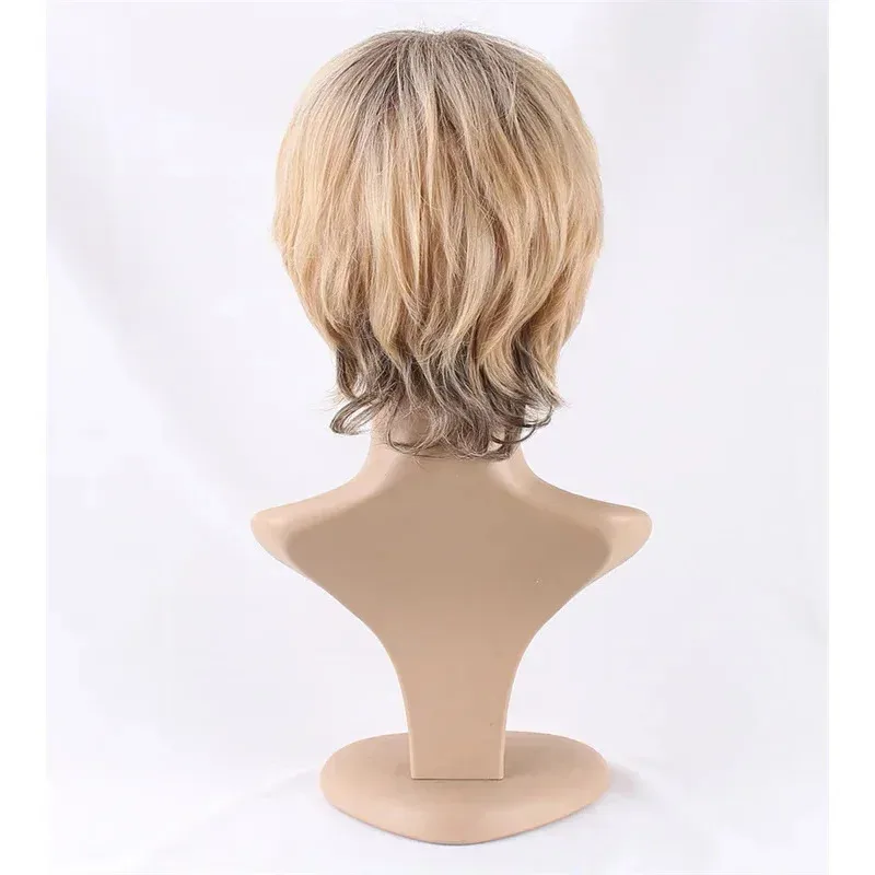 Zz04zz12New Silent Hill Rose Da Silva peluca europea y americana para mujeres pelo corto y rizado esponjoso dorado Cosplay de Halloween