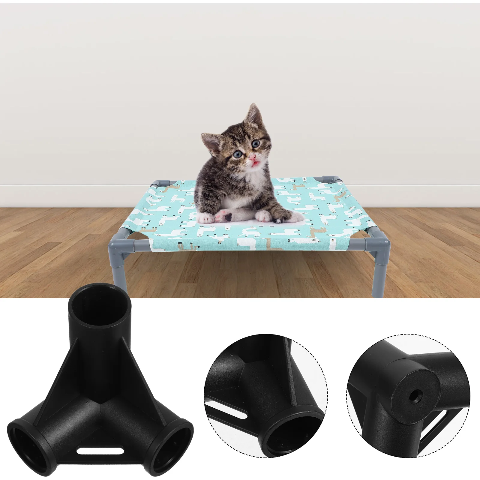 Accessoires de lit de Camping pour animaux de compagnie, 6 pièces, auvent en Abs noir, pièces de rechange pour tente de chien, connecteurs de poteaux, utilisation Durable en extérieur
